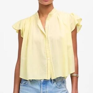 Madewell Shirred Lace Trim Babydoll Top Iced Lemon Yellow Size Small NWT